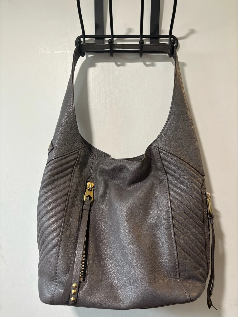 OrYany Victoria Gray Quilted Textured Leather Hobo Handbag Shoulder Bag
